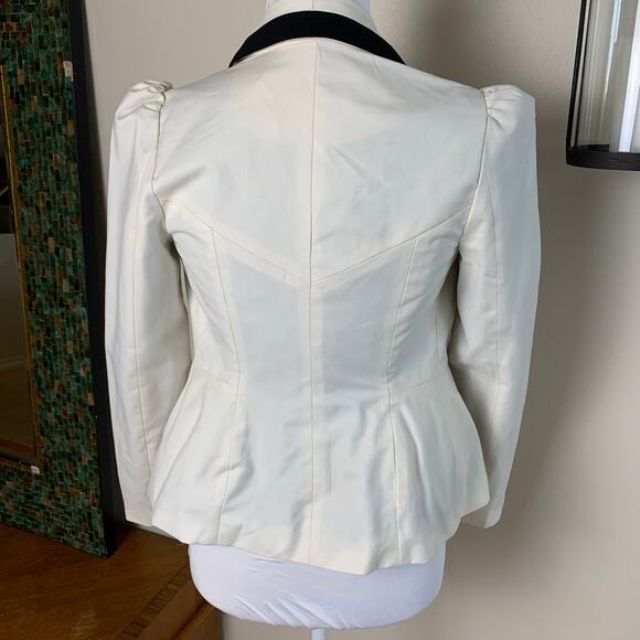 Vintage Size S Peplum Harriet Blazer Jacket White Black Collar Work Evening Twee - Picture 9 of 12